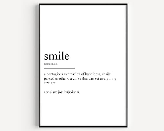 Smile Dictionary Definition Happiness Quote Minimalist Typography Poster