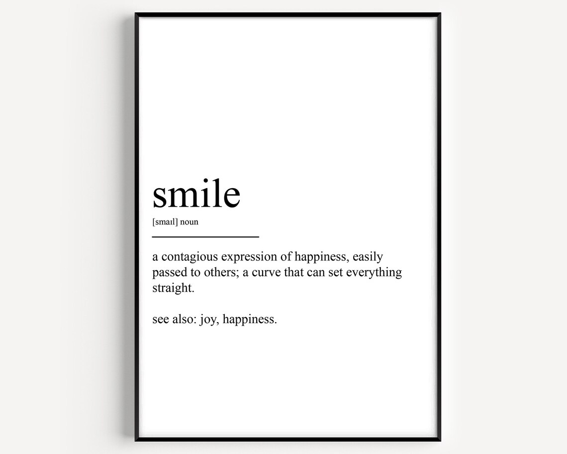 Smile Dictionary Definition Happiness Quote Minimalist Typography Poster