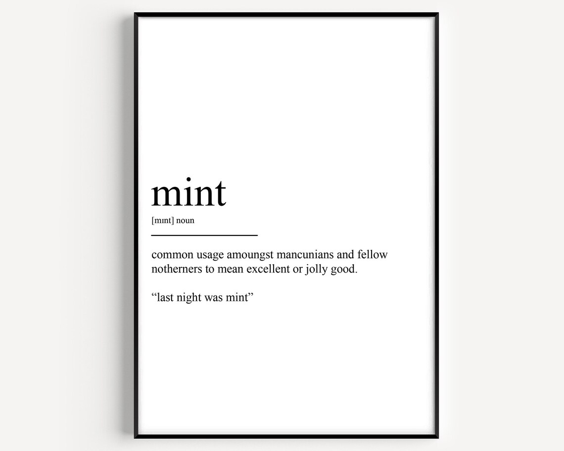 Funny Mint British Slang Mancunian Definition Word Art Poster