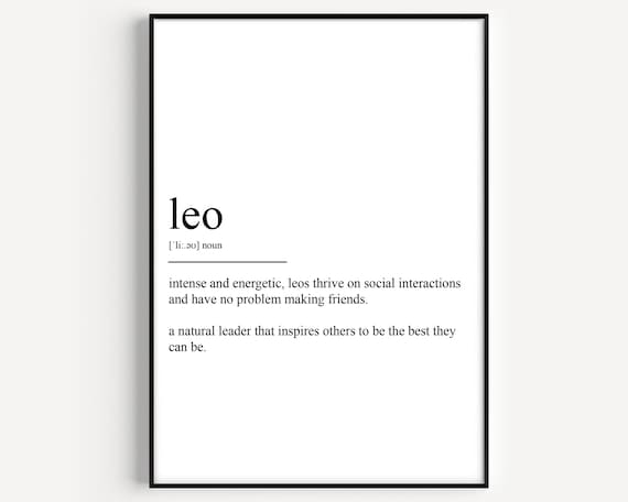 Leo Zodiac Sign Definition Minimalist Black and White Typography Poster