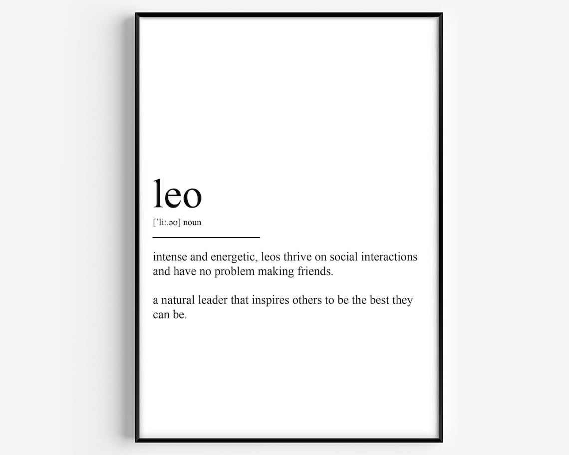 Leo Zodiac Sign Definition Minimalist Black and White Typography Poster