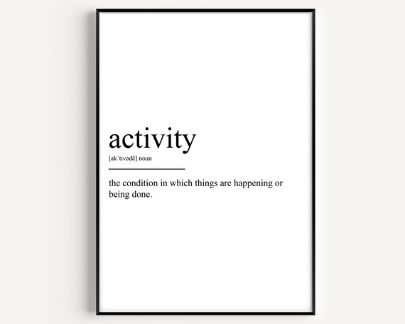 Activity Dictionary Definition Minimalist Quote Style Wall Decor Poster