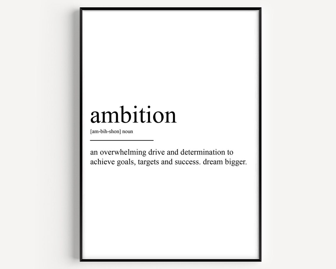 Ambition Definition Motivational Dictionary Minimalist Quote Poster