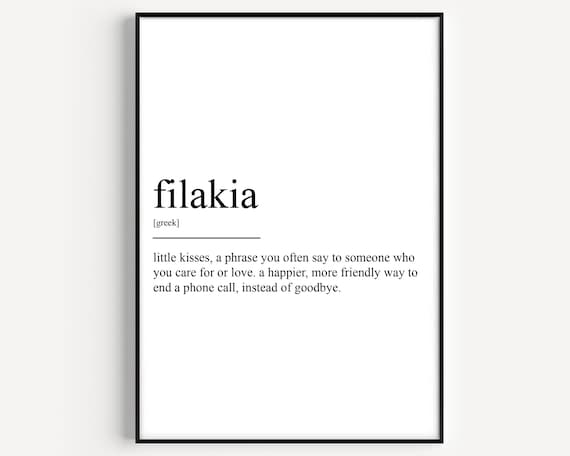 Filakia Greek Definition Little Kisses Typography Love Poster