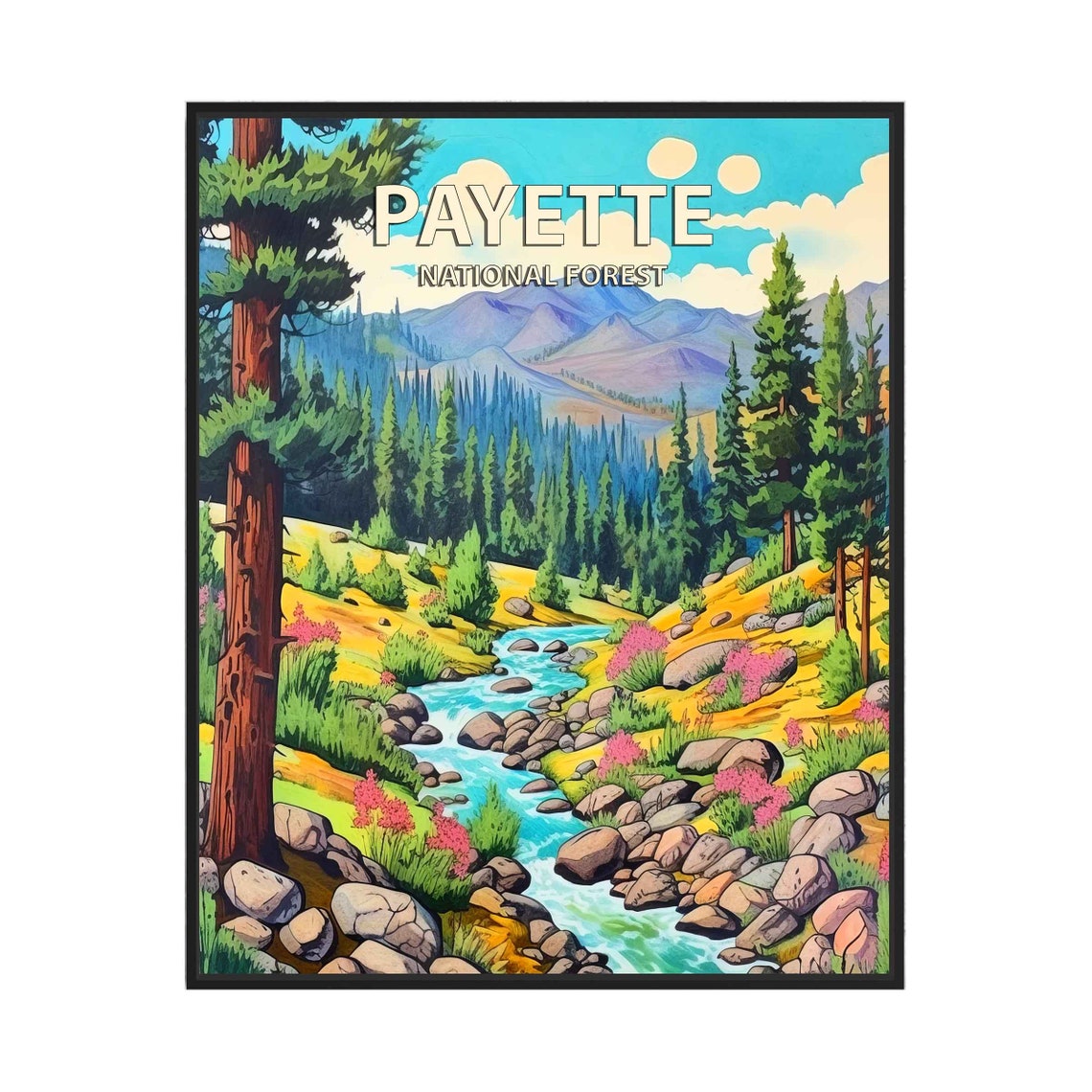 Payette National Forest Mountain Stream Vintage Nature Poster