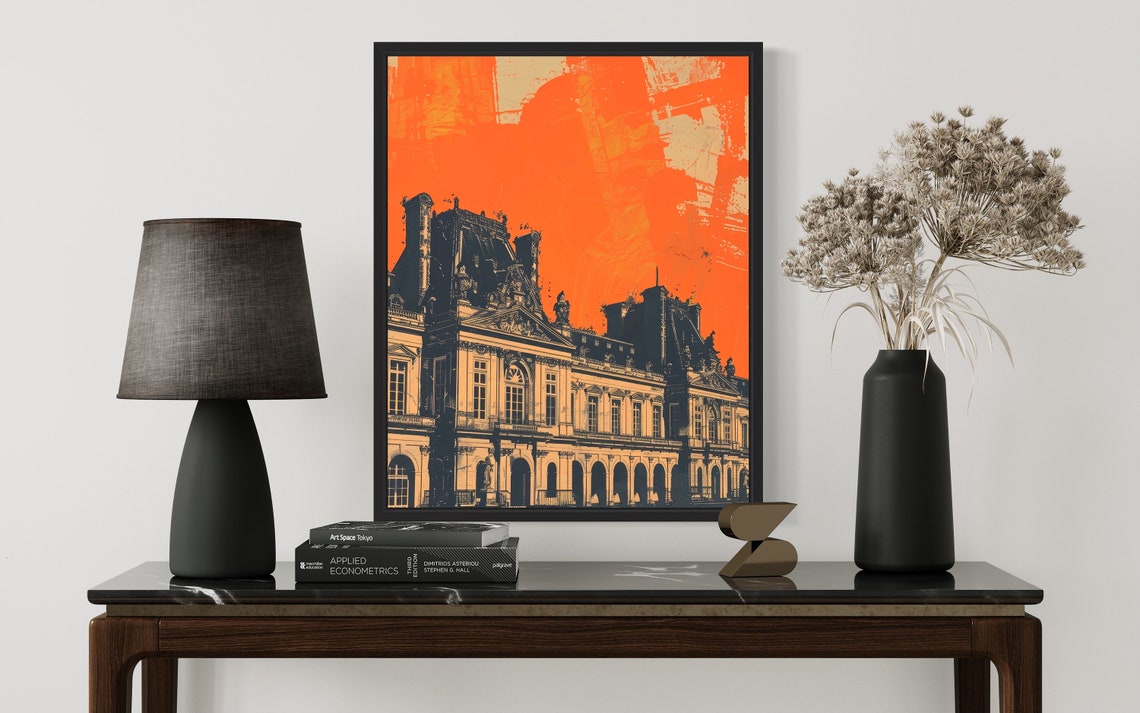Palace of Versailles Poster in Paris Under a Fiery Orange Sky - Image 3