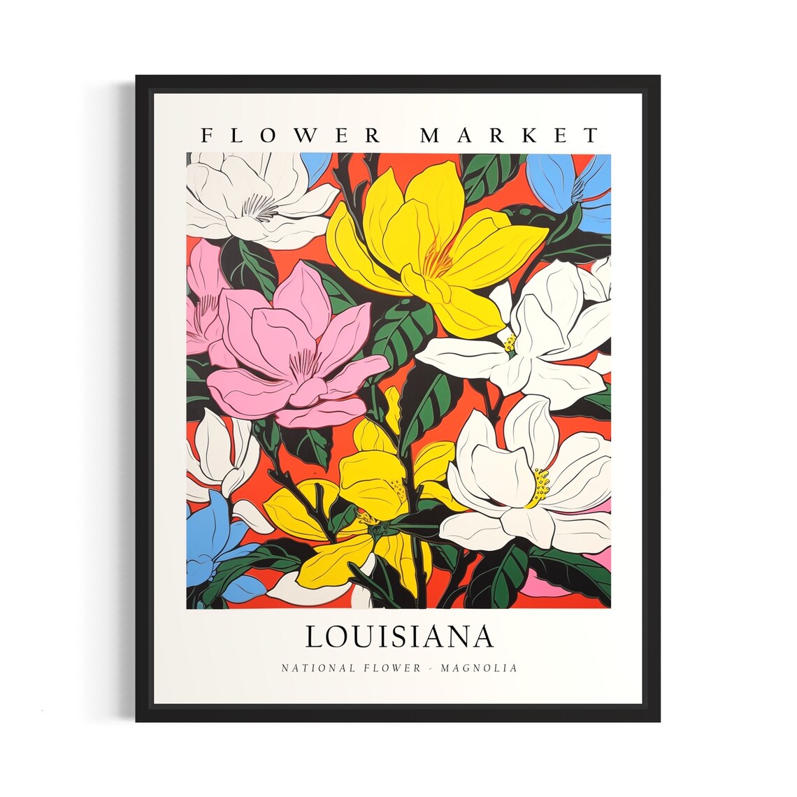 Louisiana Flower Market Colorful Magnolia Pop Botanical Poster