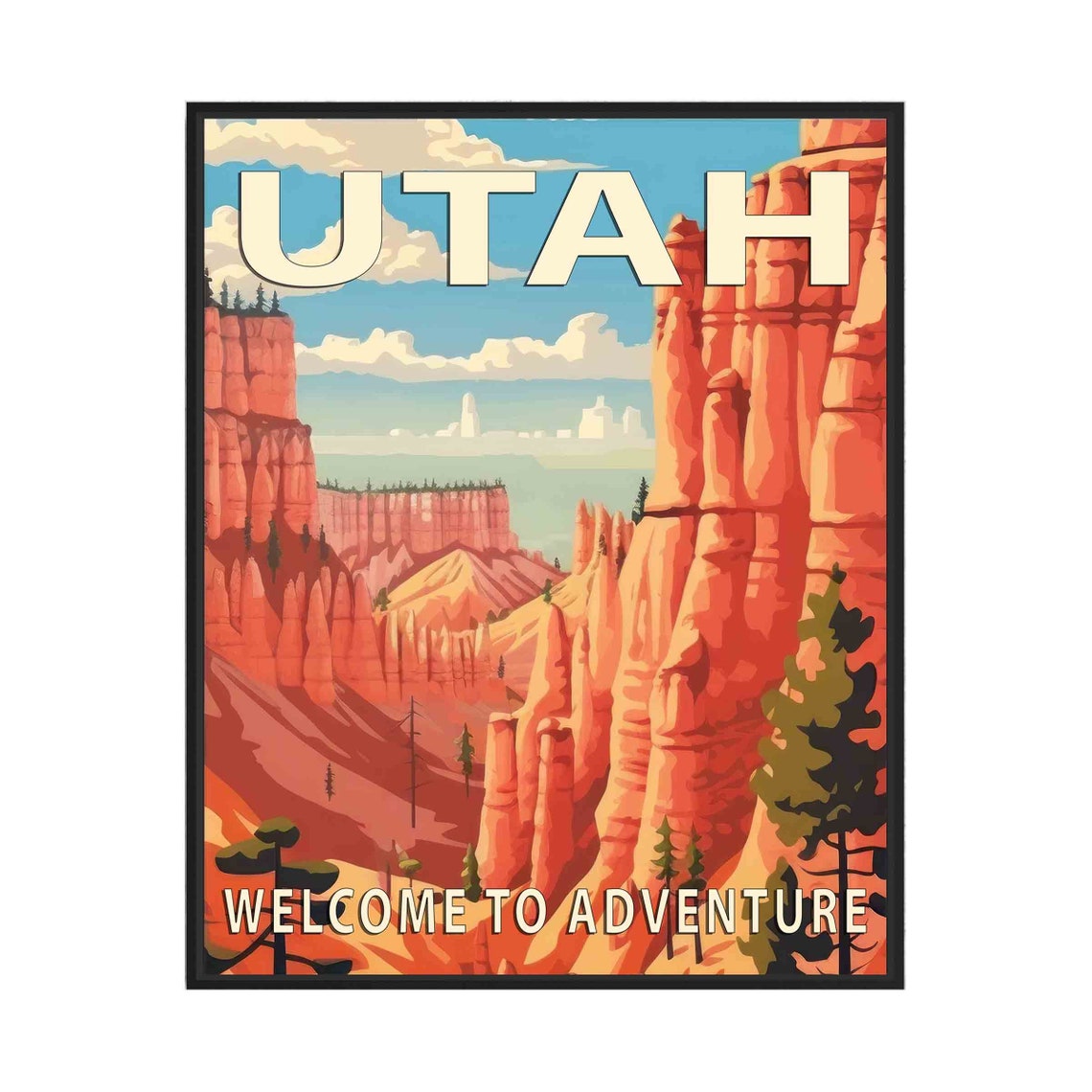 Utah Red Rock Canyon Hoodoos Amphitheater Vista Vintage Travel Poster