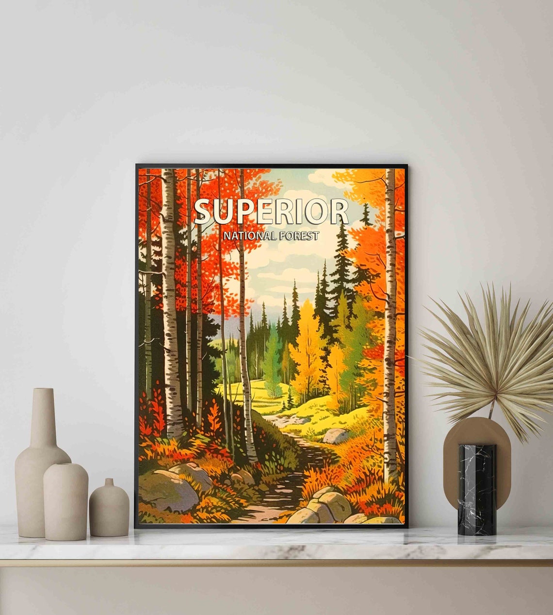 Superior National Forest Autumn Birch Trees Retro Travel Poster - Image 2