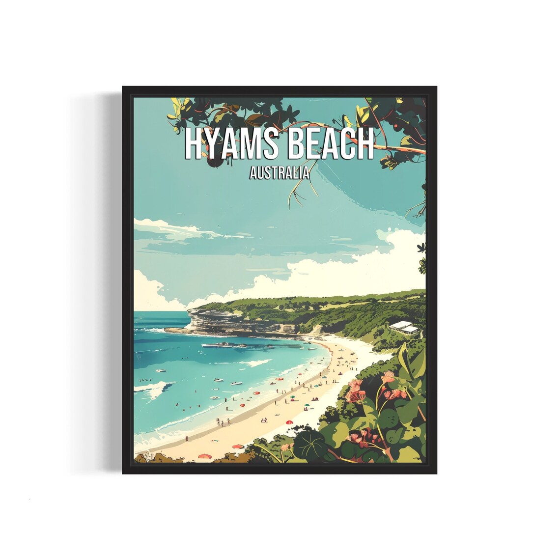 Hyams Beach White Sand Surf Retro Vintage Scene Travel Poster