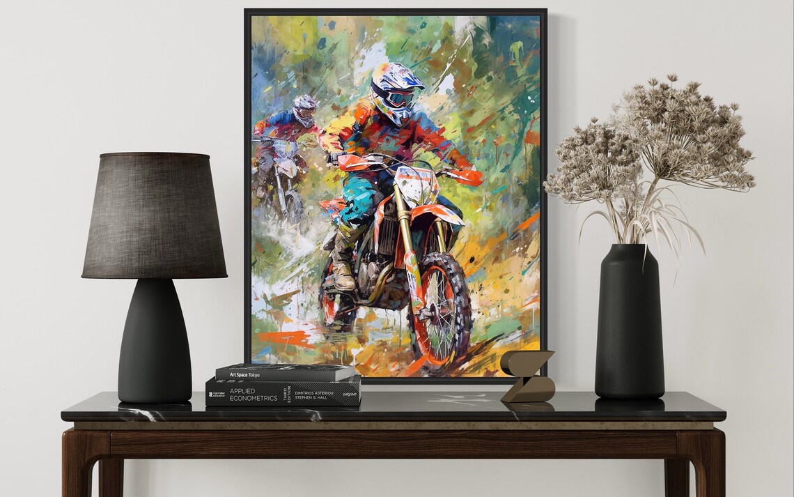 Motocross Enduro Dirt Bike Racers Colorful Abstract Sports Poster - Image 2