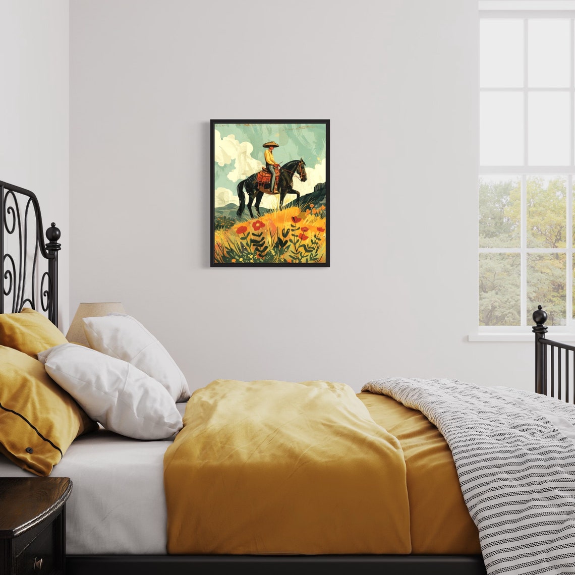 South American Gaucho Riding a Horse Through a Poppy Field Poster - Image 3