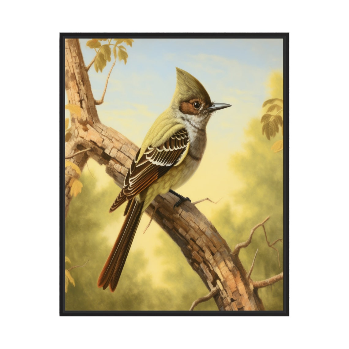 Great Crested Flycatcher Perched on a Tree Branch Vintage Bird Poster