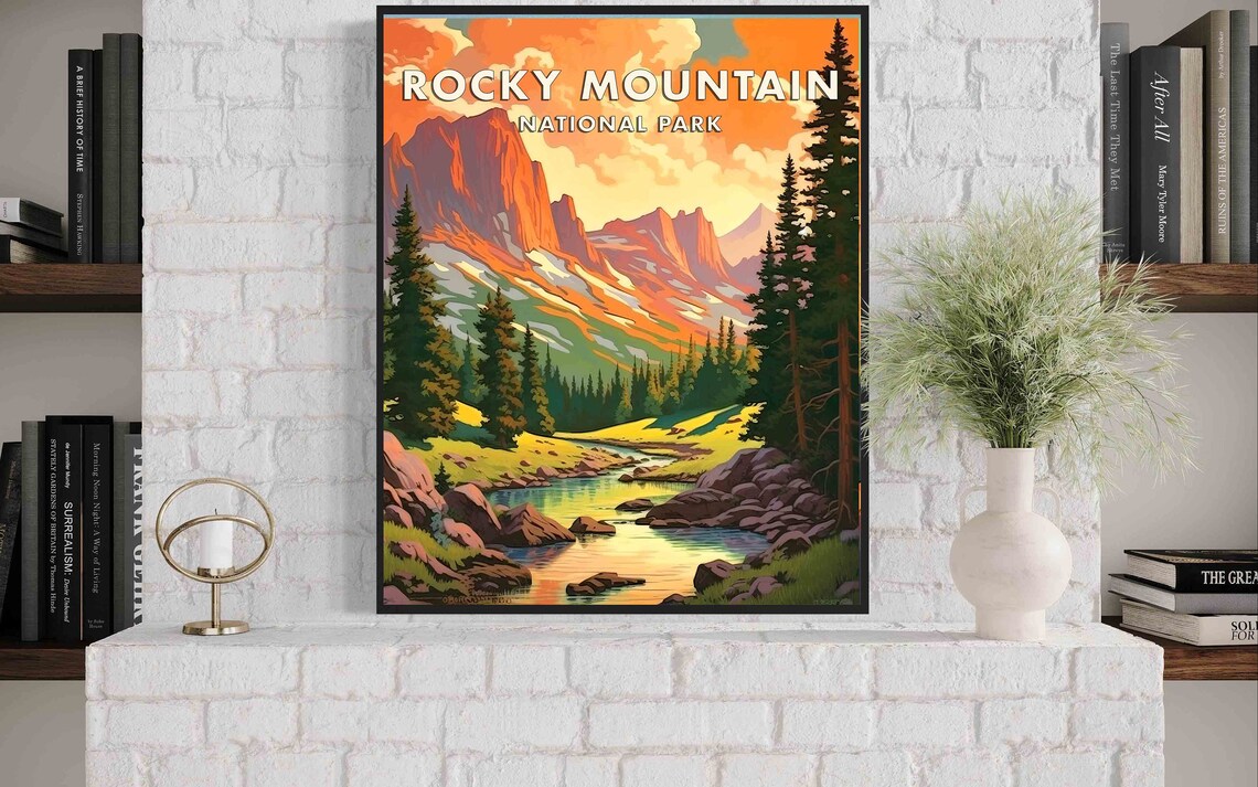 Rocky Mountain National Park Sunset Peaks Retro Travel Poster - Image 3