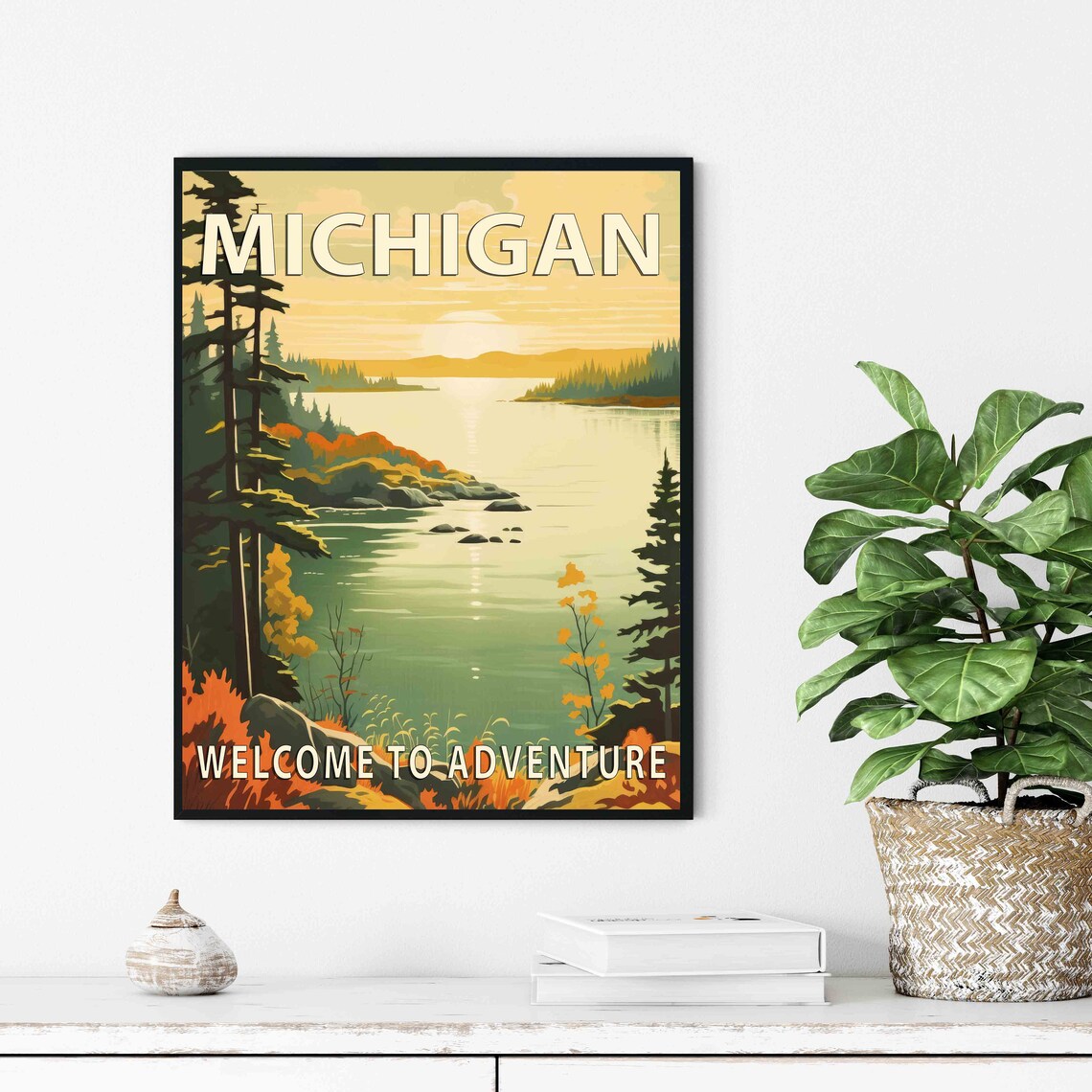 Michigan Welcome to Adventure Autumn Lakeshore Vintage Travel Poster - Image 2