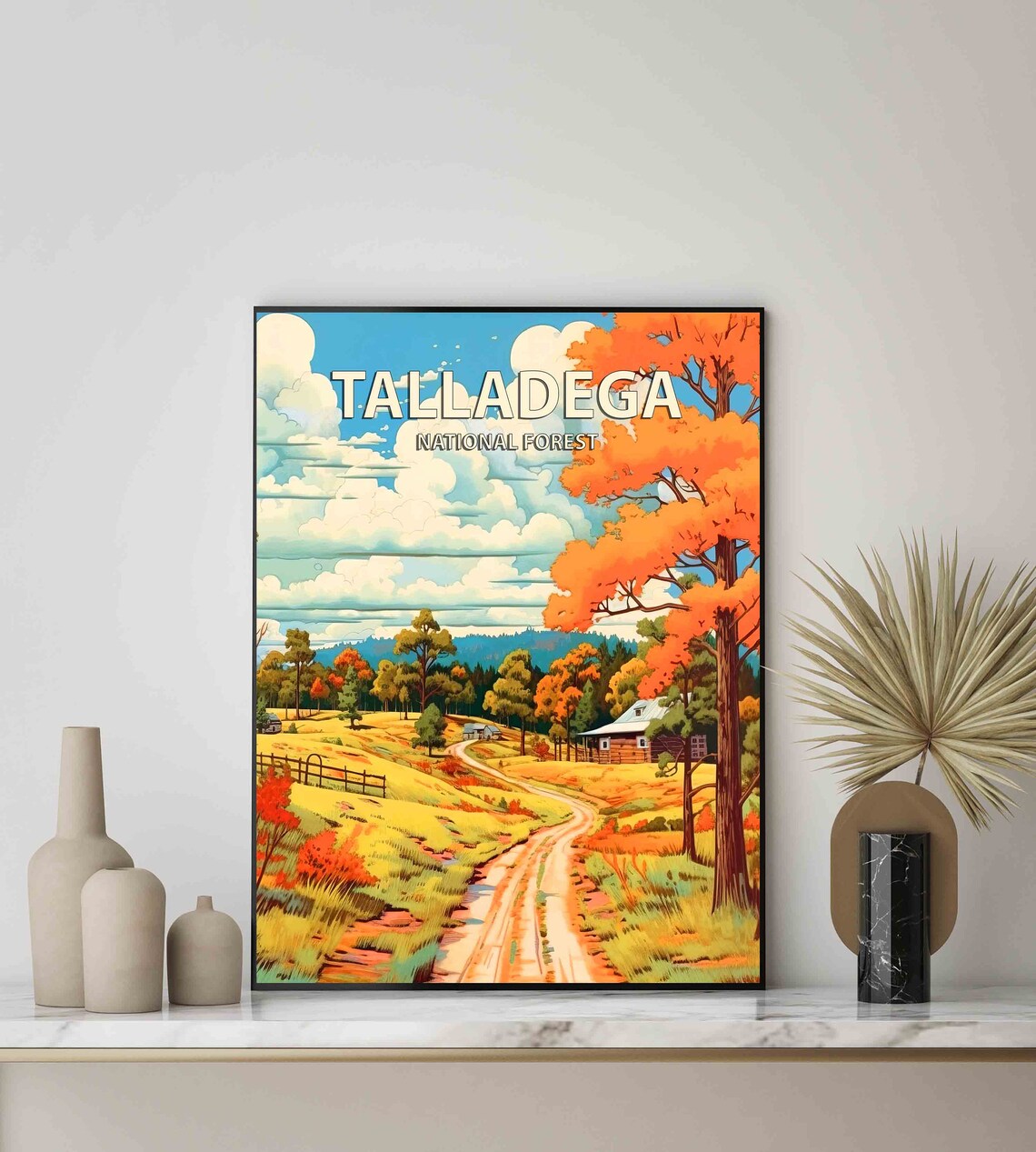 Talladega National Forest Autumn Country Road Retro Travel Poster - Image 3