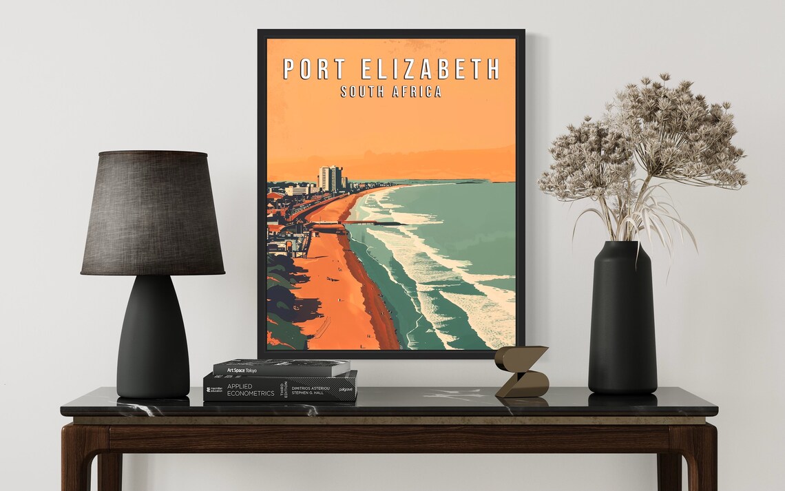 Port Elizabeth South Africa Aerial Beach Retro Vintage Travel Poster - Image 2