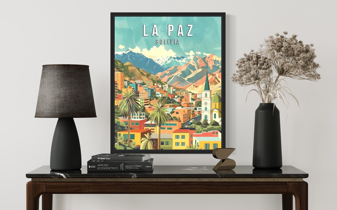 La Paz Bolivia Retro Travel Poster of the Colorful City and Andes Peaks - Image 2