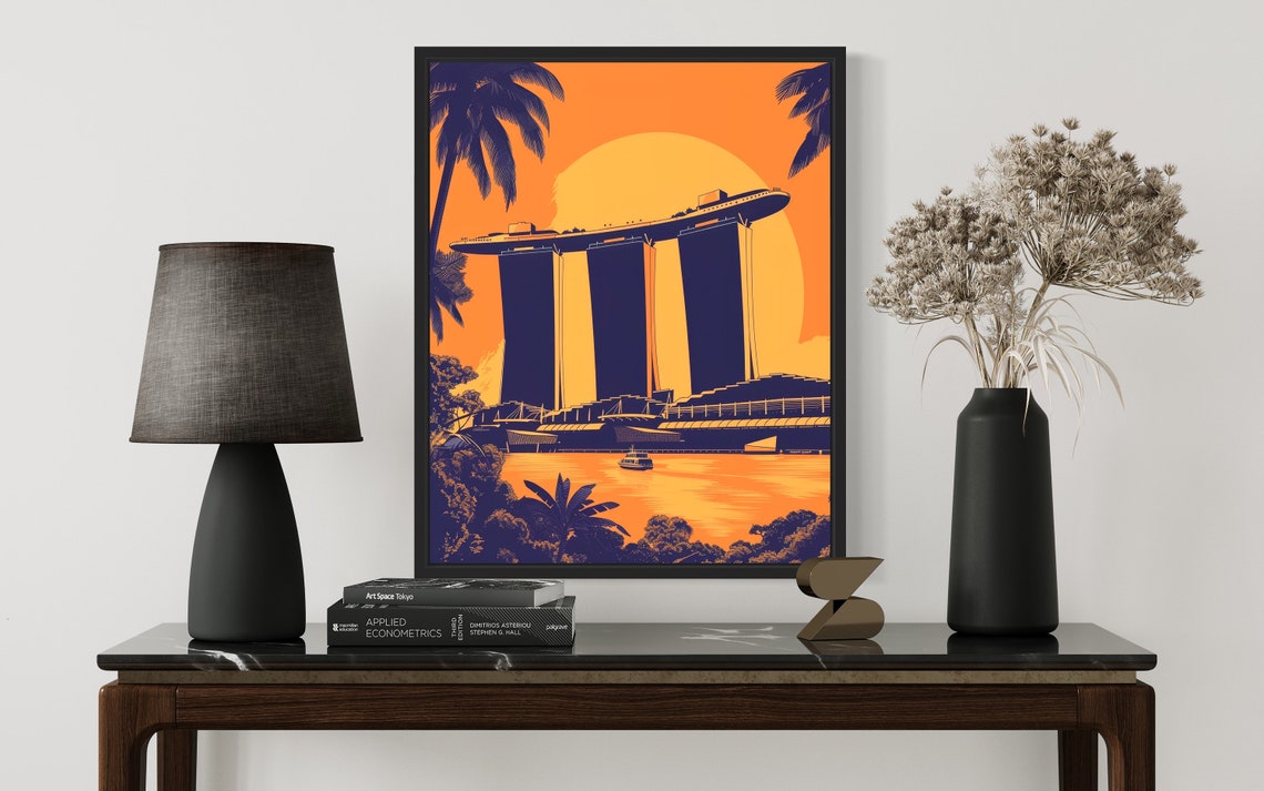 Singapore Marina Bay Sands Sunset Poster with Tropical Palm Trees - Image 3