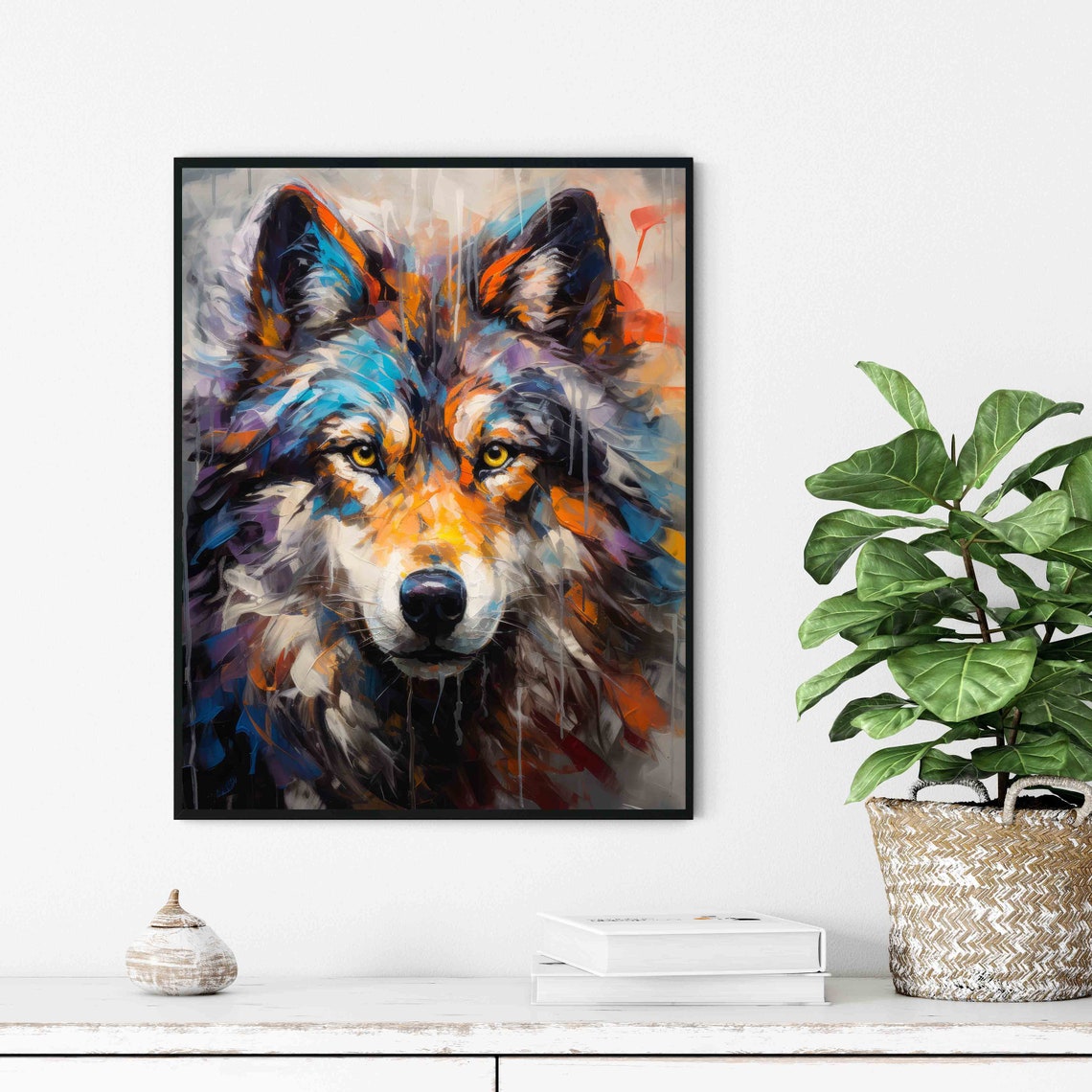 Majestic Wolf Portrait Abstract Expressive Brushstroke Art Print - Image 2