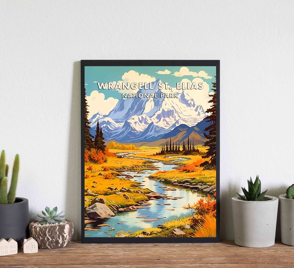 Wrangell St. Elias National Park Alaska Retro Mountain Poster - Image 2