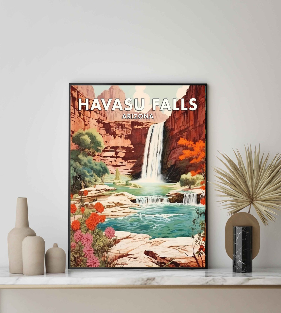 Havasu Falls Arizona Waterfall In Red Rock Canyon Retro Poster - Image 2
