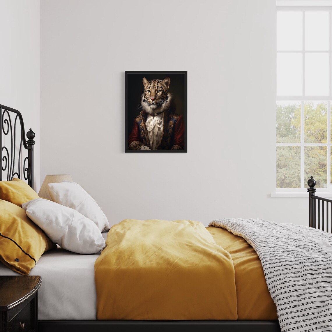 Leopard in Aristocratic Attire Regal Animal Portrait Art Print - Image 3
