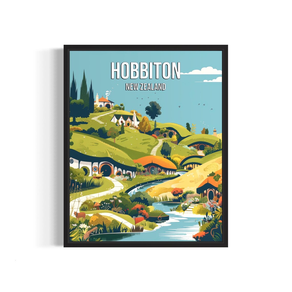 Hobbiton New Zealand Shire Hobbit Village Round Doors Poster