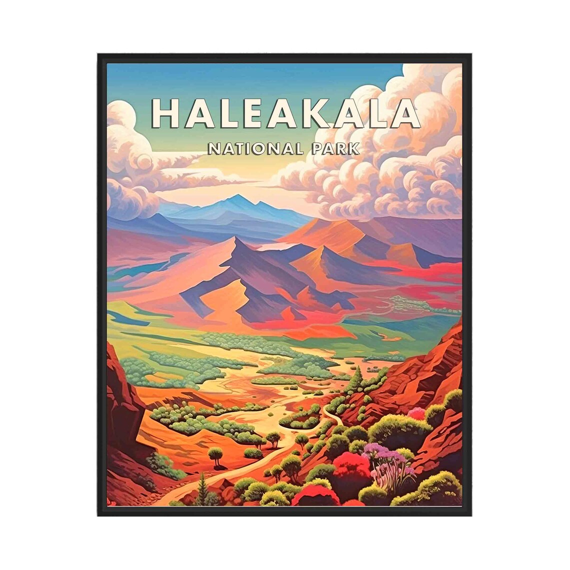 Haleakala National Park Volcanic Crater Colorful Peaks Travel Poster