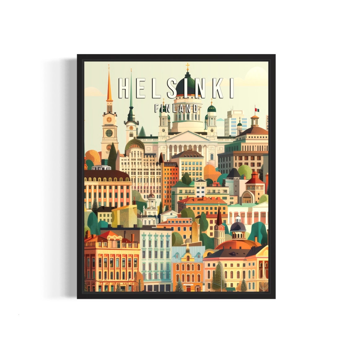 Helsinki Finland Cathedral Domes in Colourful Old Town View Poster