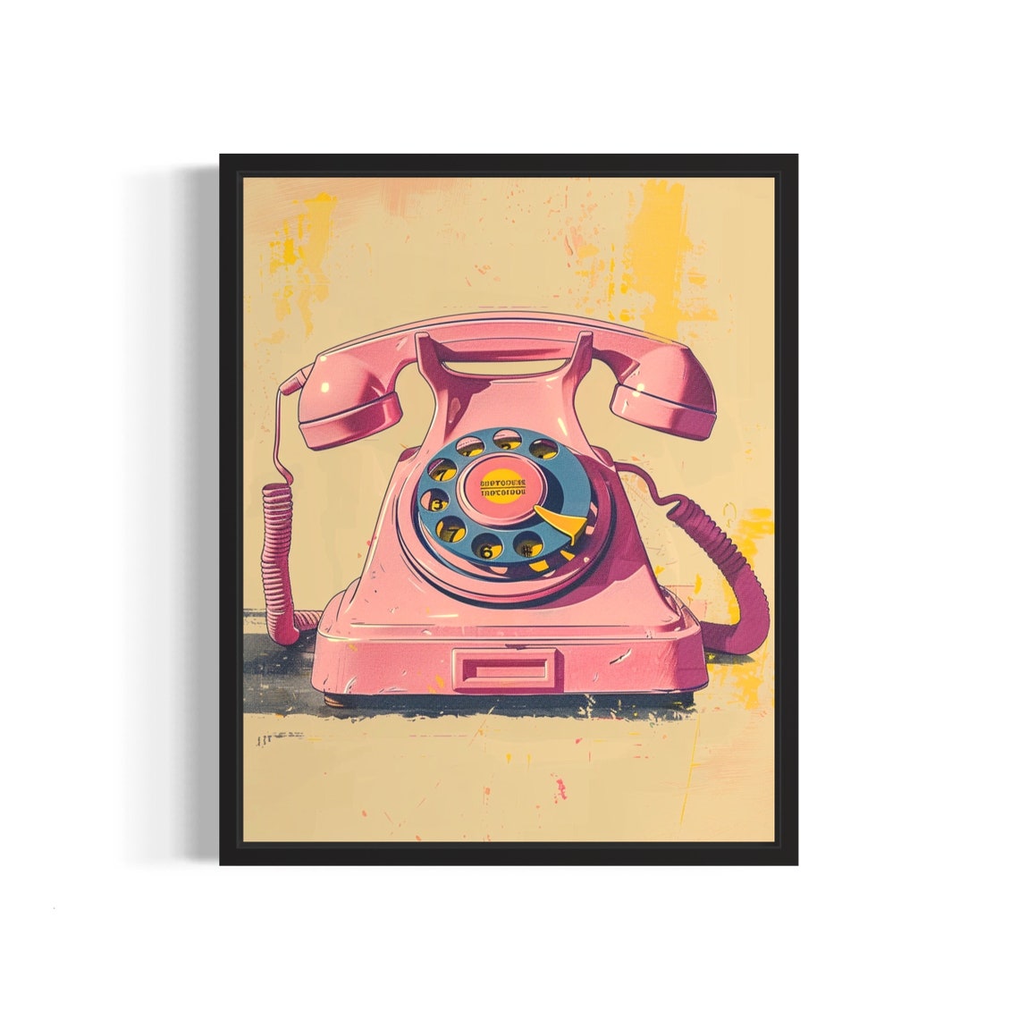 Pink Rotary Telephone Pop Art Poster Vintage Retro Phone Wall Decor