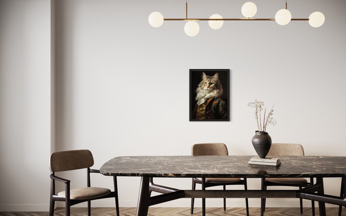 Long Haired Tabby Cat in Baroque Lace Cravat Portrait Wall Art - Image 2