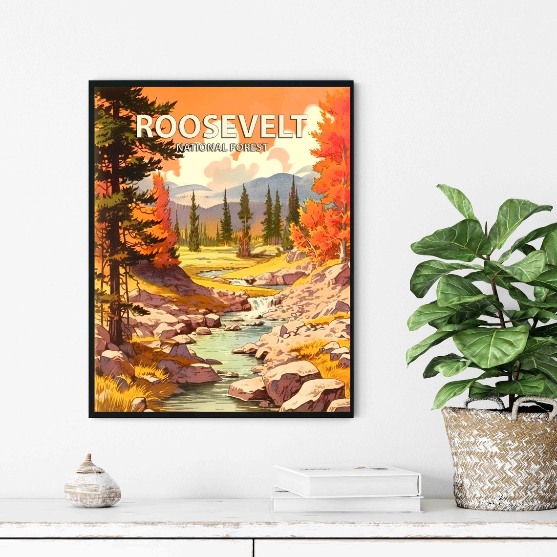 Roosevelt National Forest Autumn Mountain Stream Retro Poster - Image 3