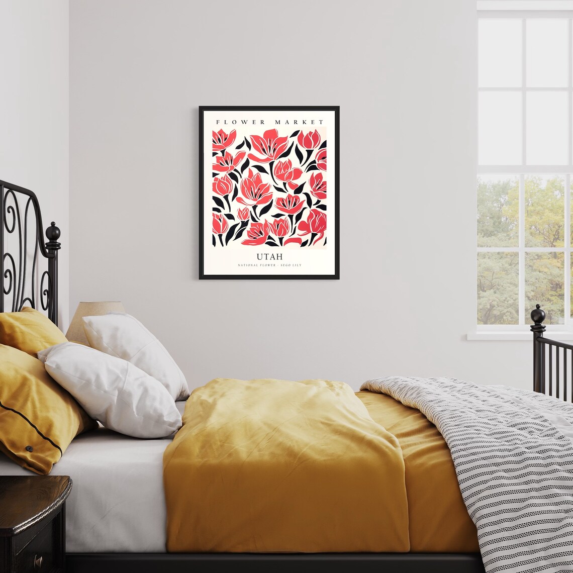 Utah Flower Market Sego Lily Red Blossoms Retro Floral Poster - Image 3