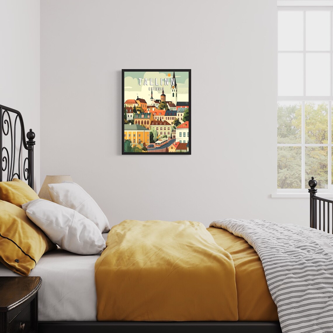 Tallinn Estonia Old Town Rooftops Church Spires Tram Travel Poster - Image 3