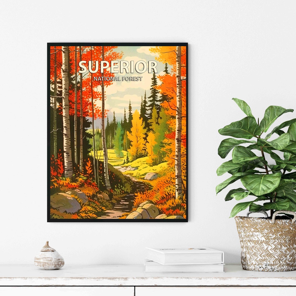 Superior National Forest Autumn Birch Trees Retro Travel Poster - Image 3