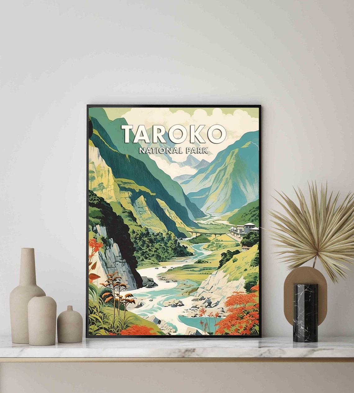 Taroko National Park Taiwan Marble Gorge River Retro Travel Poster - Image 2