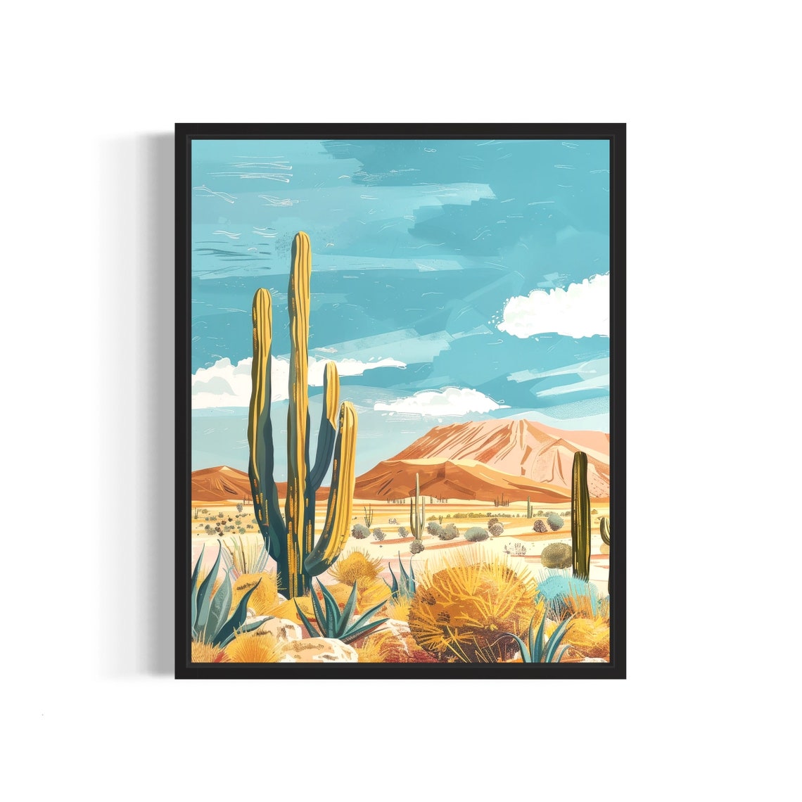Boho Desert Saguaro Cactus Mountain Landscape Southwestern Art Print
