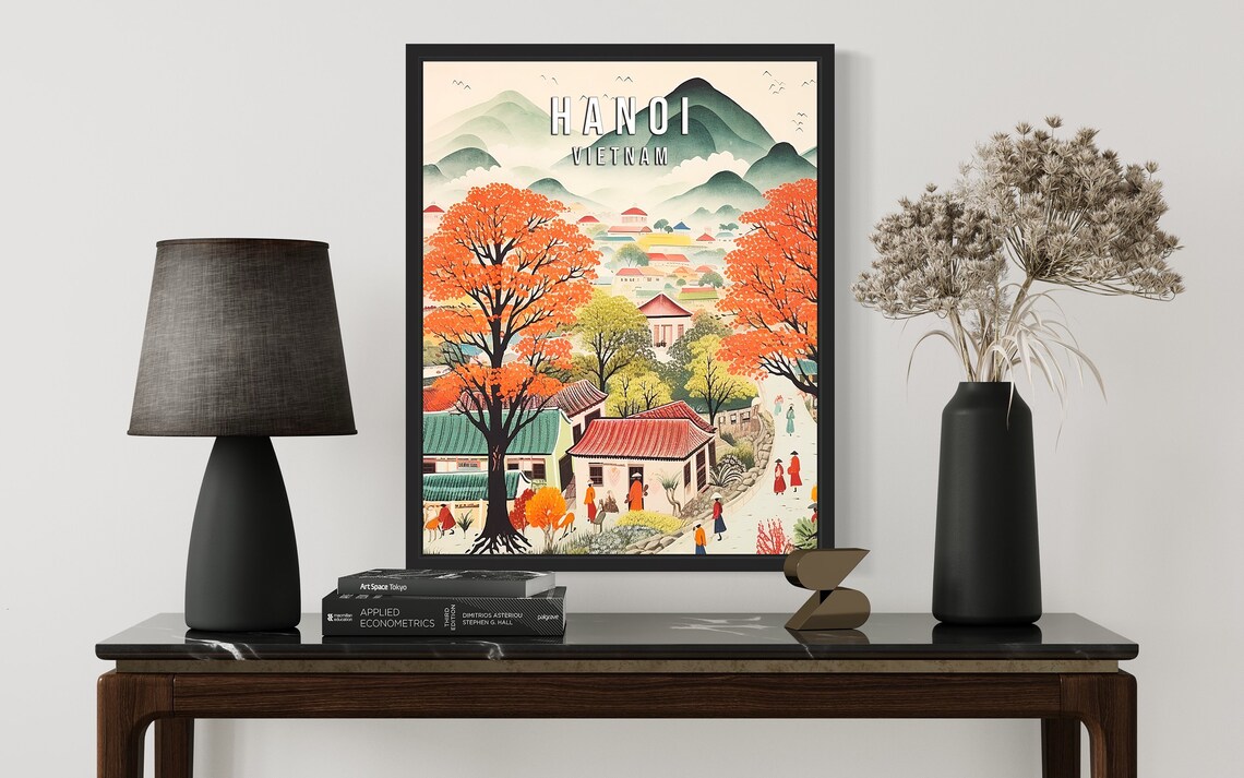 Hanoi Vietnam Autumn Trees And Old Quarter Folk Travel Poster - Image 3