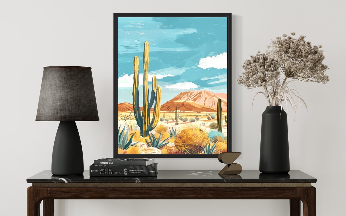 Boho Desert Saguaro Cactus Mountain Landscape Southwestern Art Print - Image 2