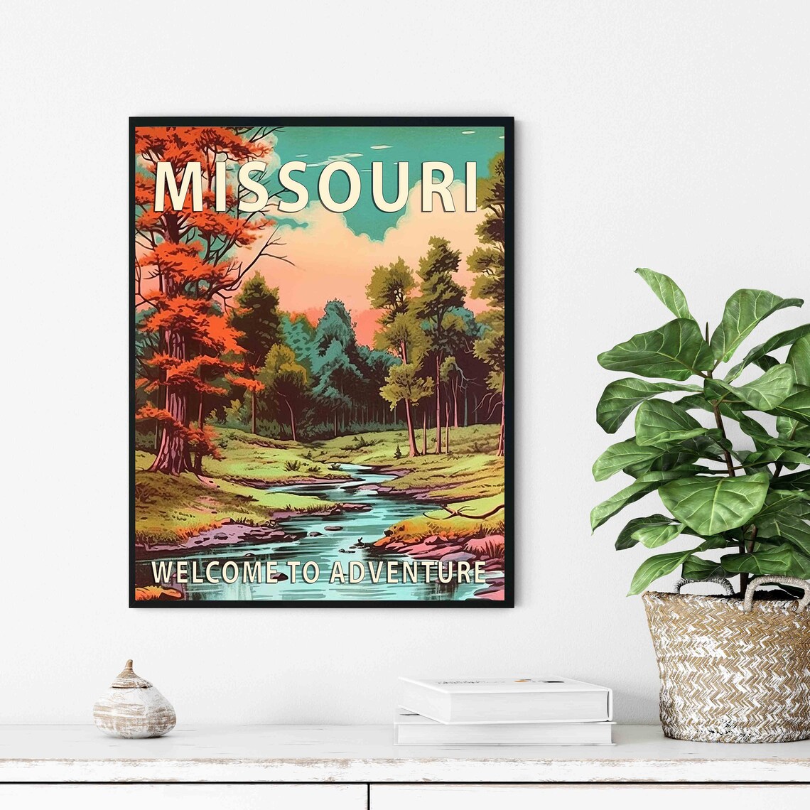 Missouri Welcome to Adventure Retro Forest Stream Travel Poster - Image 2