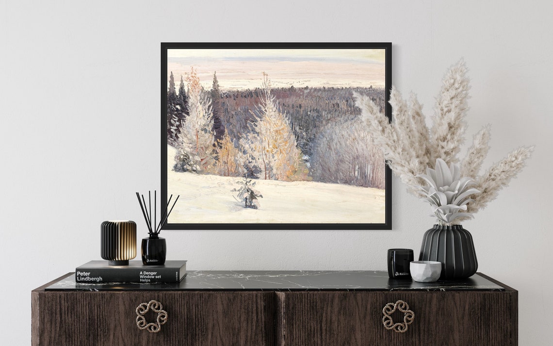 Frosted Winter Forest at Dusk Vintage Snowy Landscape Poster - Image 2