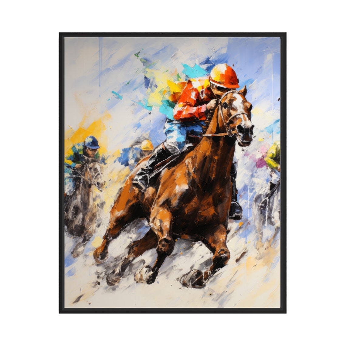 Horse Racing Jockeys Sprinting Full Speed Action Sports Poster