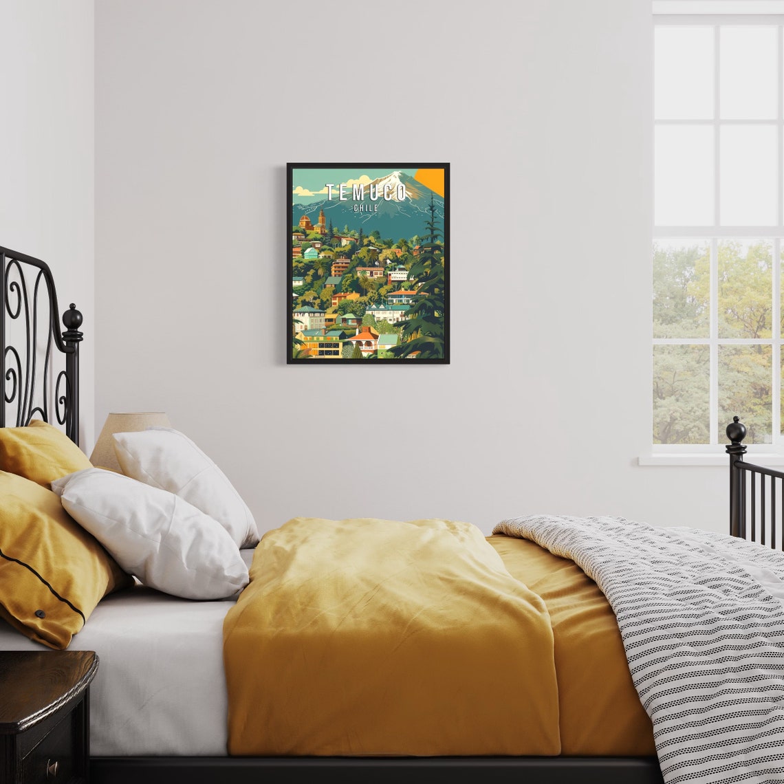 Temuco Chile Vintage Travel Poster with Volcano Mountain City View - Image 3