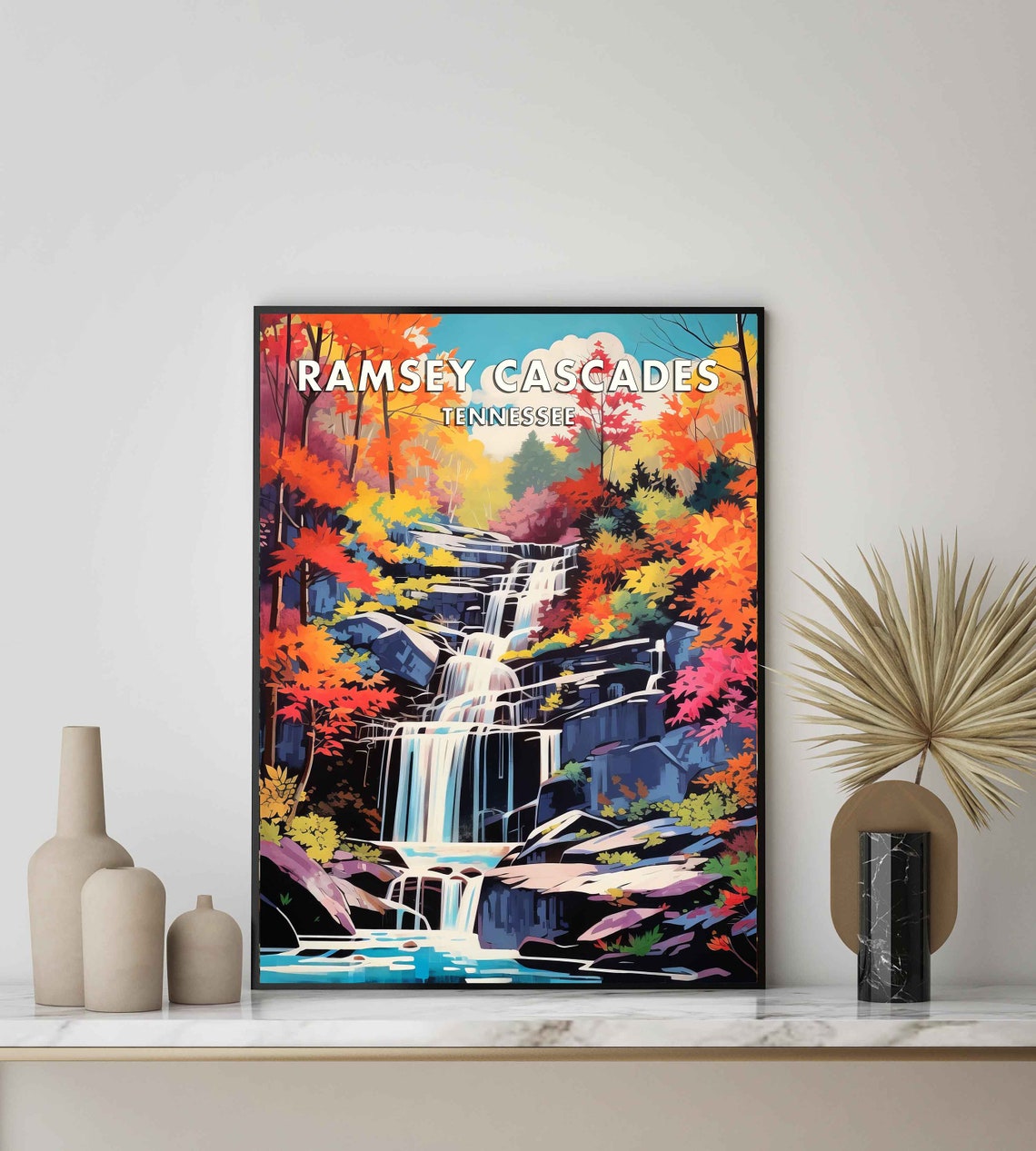 Ramsey Cascades Tennessee Tiered Rocky Autumn Falls Travel Poster - Image 2