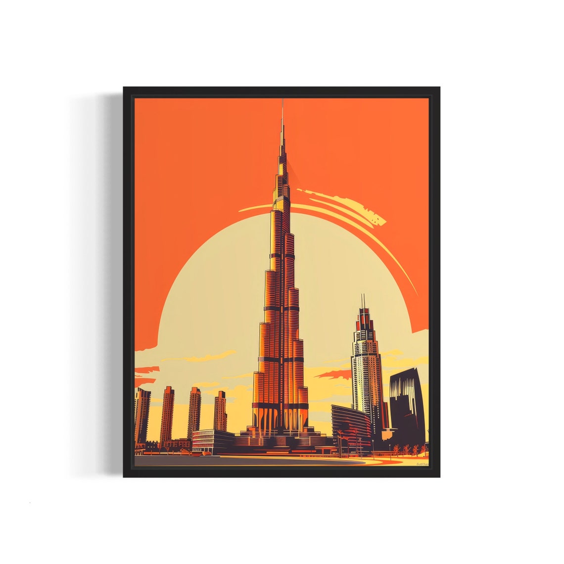 Burj Khalifa Dubai Sunset Orange Desert Skyscraper Landmark Poster