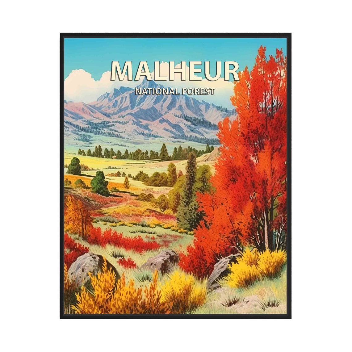 Malheur National Forest Autumn Foliage Mountain Retro Travel Poster