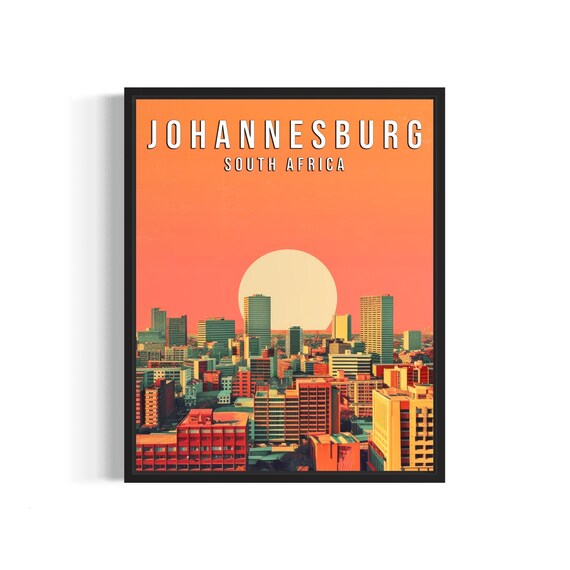 Johannesburg South Africa Poster Art Print Vintage Retro Landmarks Painting Wall Art Decor