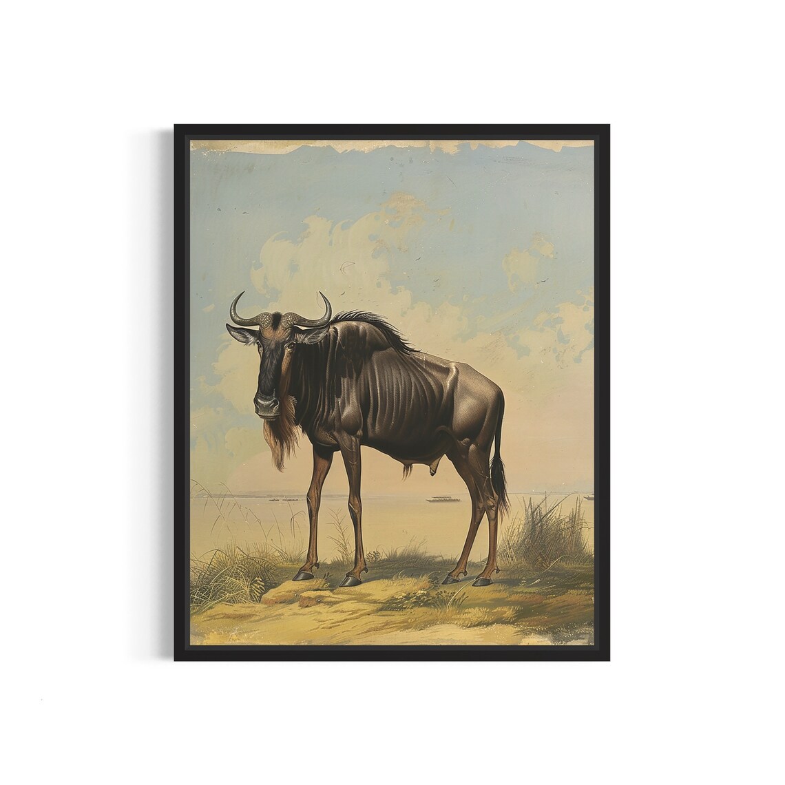 Vintage Wildebeest Savanna Wildlife Natural History Art Poster