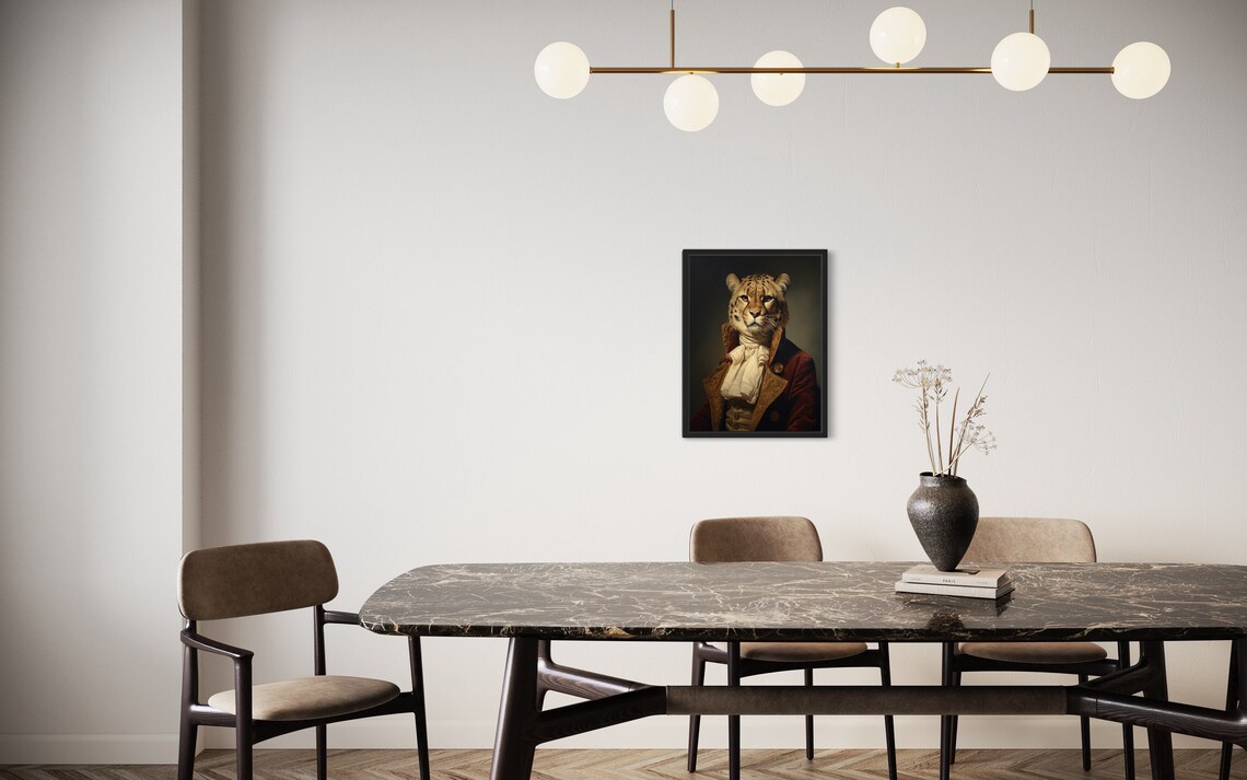 Regal Wild Big Cat in Red Velvet Aristocrat Coat Portrait Poster - Image 2